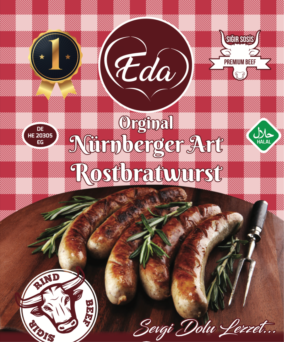 Halal Nürnberger Rindwurst – 700g | Bratwurst nach Nürnberger Art aus 100 % Rindfleisch